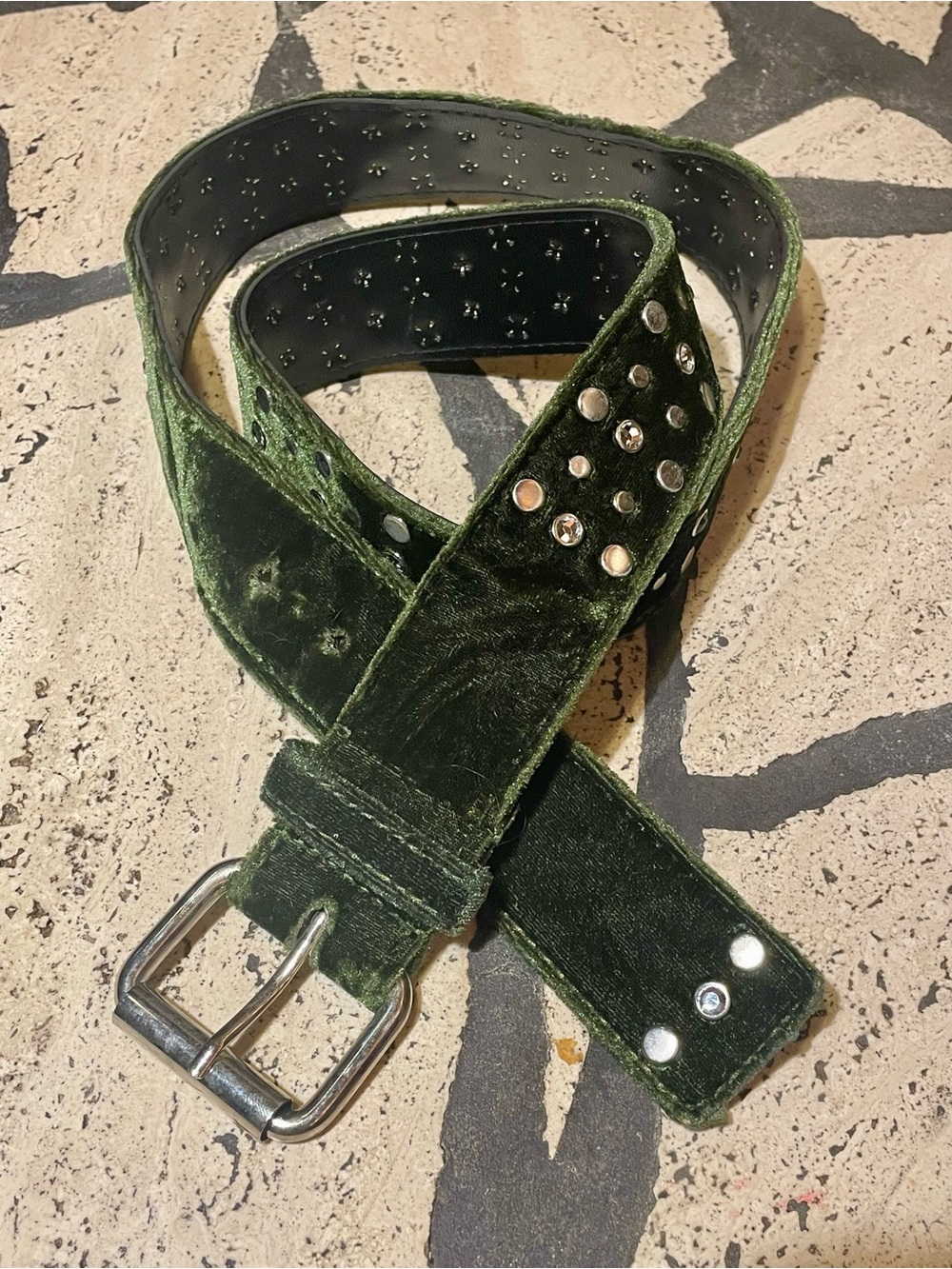 Green Velvet Studded Belt